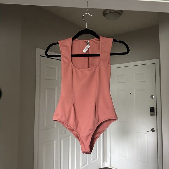 Fleur du Mal Tops - FLEUR DU MAL Womens Kitten Ponte Bodysuit Antique Rose XS Mauve Square Neck